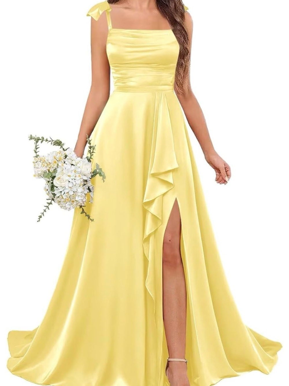 Bridesmaid Formal Yellow Satin Dress